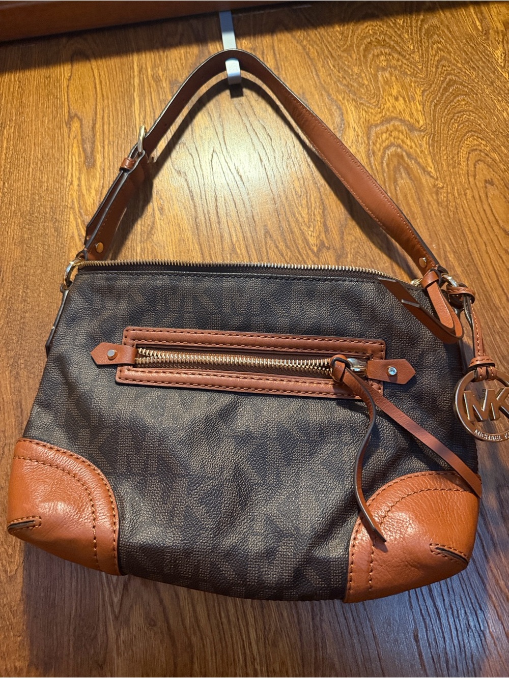 Michael Kors Tan Leather Shoulder Tote with Gold Hardware